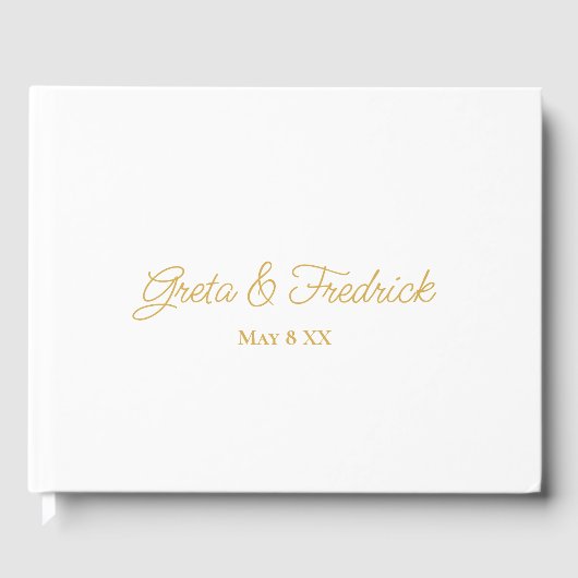 Timeless Simple Minimal White en Gold Script Gastenboek (Voorkant)