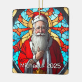 Timeless Stained Glass Santa Keramisch Ornament (Links)