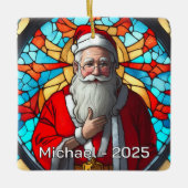 Timeless Stained Glass Santa Keramisch Ornament (Voorkant)