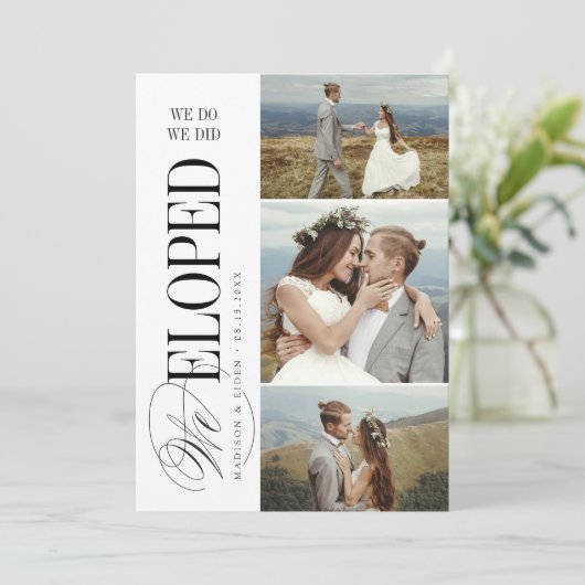 Timeless Typography 3 photo We Eloped Reception Kaart (Staand voorkant)
