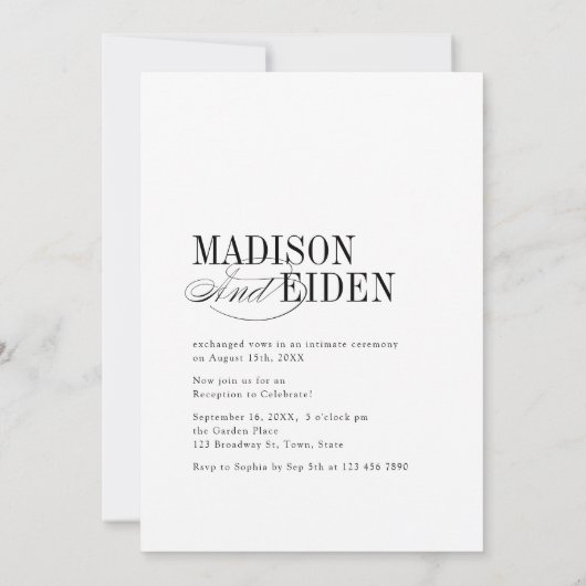 Timeless Typography 3 photo We Eloped Reception Kaart (Achterkant)