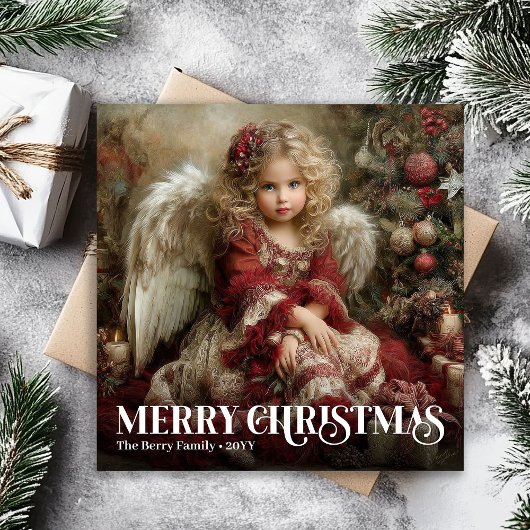 Timeless Victorian Angel Green and Gold Christmas Feestdagenkaart