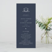 Timeless Vines Monogram Crest Navy Blue Program Kaart (Staand voorkant)