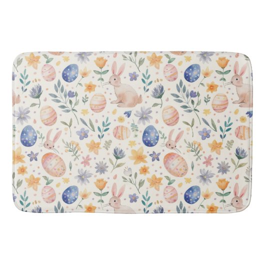 Timeless Watercolor Pastel Bunny Flowers Eggs Badmat (Voorkant)