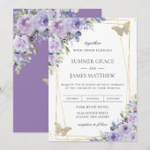 Timeless Weddenschap Paarse Lila Floral Butterflie Kaart (Voorkant / Achterkant)