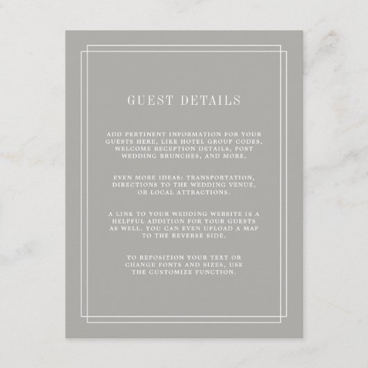 Timeless Wedding Guest Details Kaart | Greige (Voorkant)