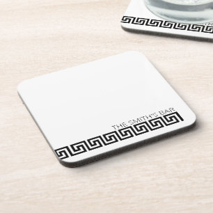 Timeless White Black Modern Greek Key Bier Onderzetter