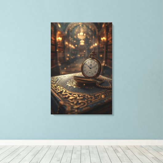 Timeless Wisdom – The Golden Clock of Knowledge Canvas Afdruk (Insitu (Houten vloer))