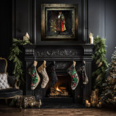 Timeless Woodland Black Santa in Fluwelen Rode man Poster