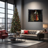 Timeless Woodland Black Santa in Fluwelen Rode man Poster