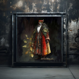 Timeless Woodland Black Santa in Fluwelen Rode man Poster