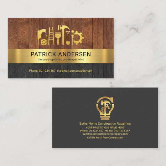 Timer Panels Gold Stripe Handyman Tools Visitekaartje (Voorkant / Achterkant)