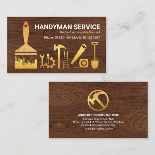Timer Wood Gold Handyman Tools Remodeling Visitekaartje (Voorkant / Achterkant)