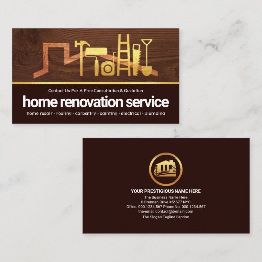 Timer Wood Gold Handyman Tools Rooftop Visitekaartje (Voorkant / Achterkant)