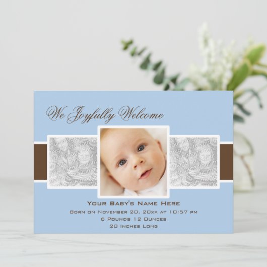 Times 3 Aankondiging geboorte (blauw) (Staand voorkant)