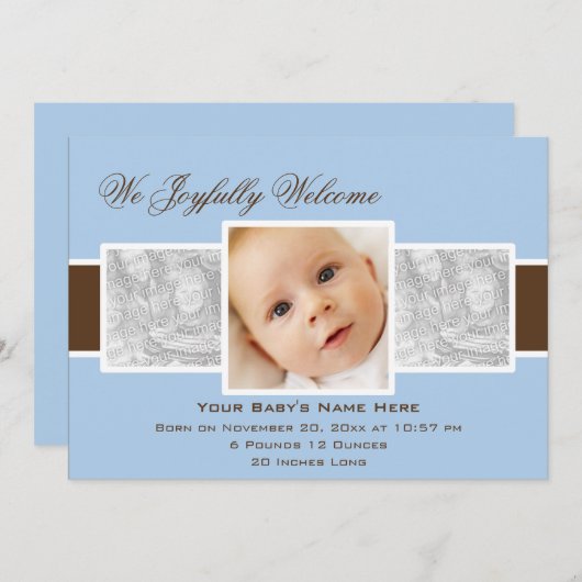 Times 3 Aankondiging geboorte (blauw) (Voorkant / Achterkant)