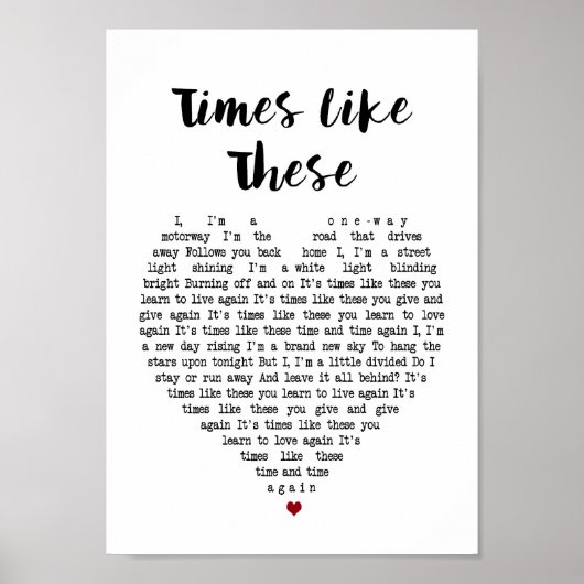 Times als deze Heart Song Lyric Wall Art print (Voorkant)
