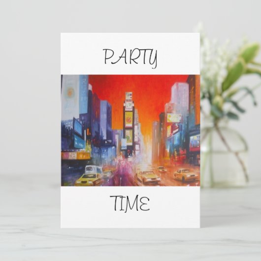 Times Square America Party Time Invitation Kaart (Staand voorkant)