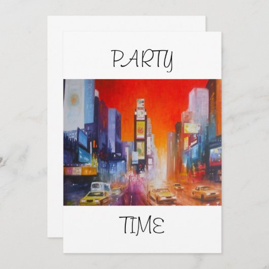 Times Square America Party Time Invitation Kaart (Voorkant / Achterkant)
