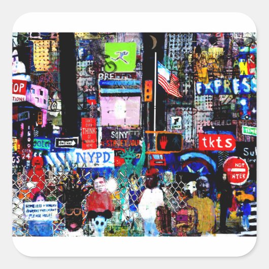 Times Square bij nacht Vierkante Sticker (Voorkant)
