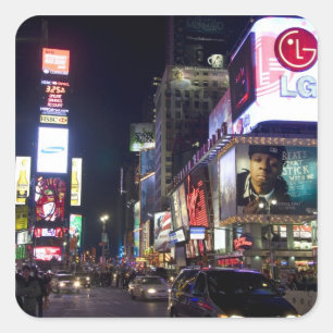 Times Square in de nacht in Manhattan, New York Vierkante Sticker