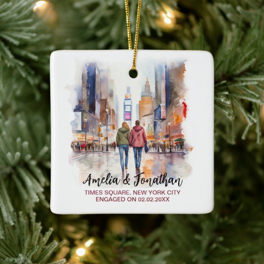 Times Square New York Waterverf Reiskunst Keramisch Ornament (Boom)