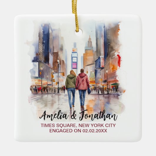 Times Square New York Waterverf Reiskunst Keramisch Ornament (Voorkant)