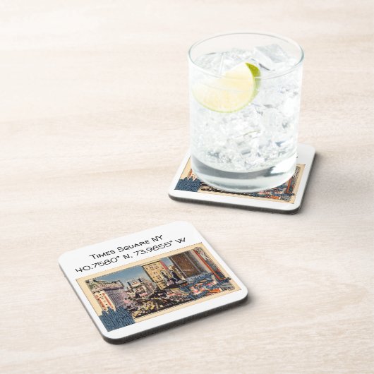 Times Square NY Map Coördinaten  stijl Bier Onderzetter (Rechterzijde)