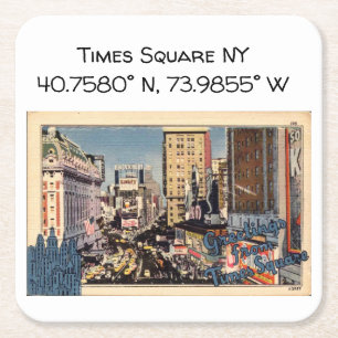 Times Square NY Map Coördinaten  stijl Kartonnen Onderzetters