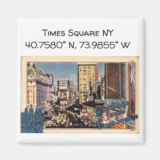 Times Square NY Map Coördinaten  stijl Magneet (Voorkant)