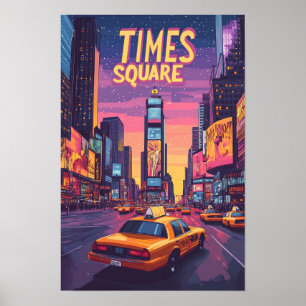 Times Square NYC Kunst Vintage Illustratie Reizen Poster