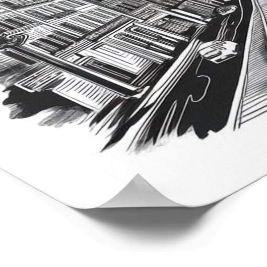  Times Square Street Pen Tekening Poster (Hoek)