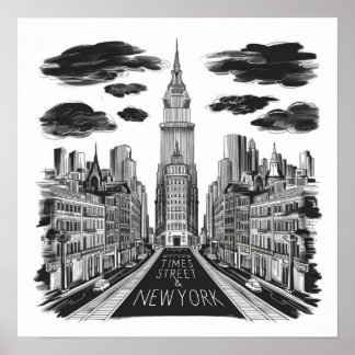  Times Square Street Pen Tekening Poster