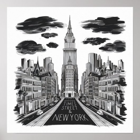  Times Square Street Pen Tekening Poster (Voorkant)