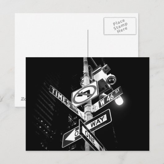Times Square wegborden in zwart-wit Briefkaart (Voorkant / Achterkant)
