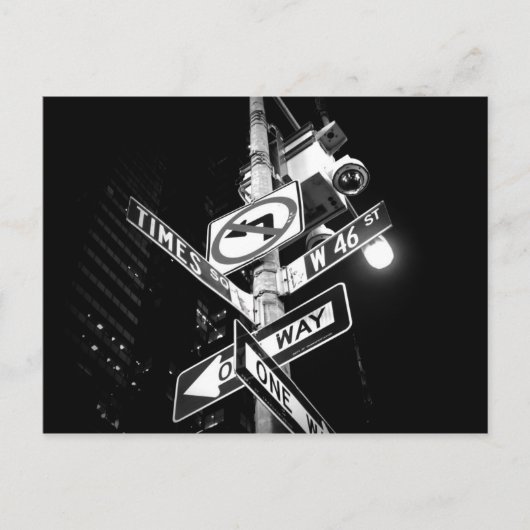 Times Square wegborden in zwart-wit Briefkaart (Voorkant)