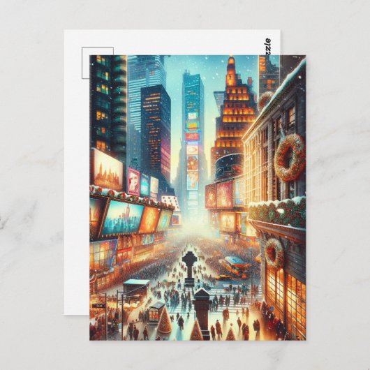 Times Square Winter Kaart. Christmas Briefkaart (Voorkant / Achterkant)