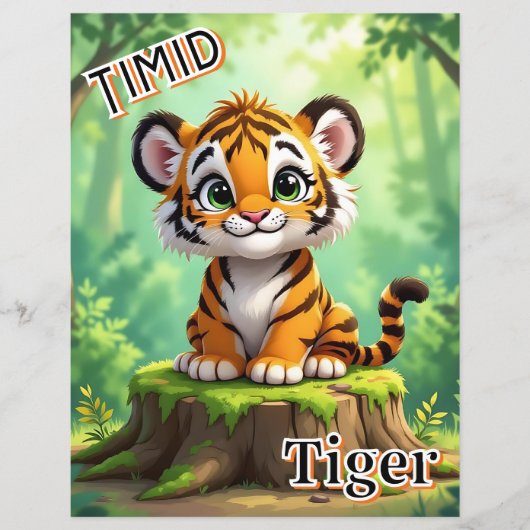 Timid Tiger | Cute Cartoon Kid's Nursery Art (Voorkant)