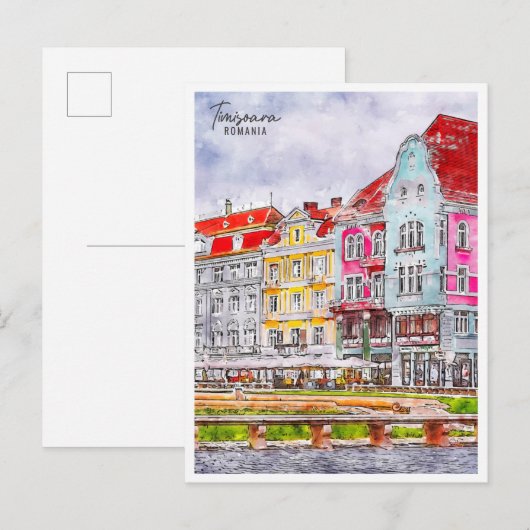 Timisoara Roemenië vintage reizen waterverf Briefkaart (Voorkant / Achterkant)