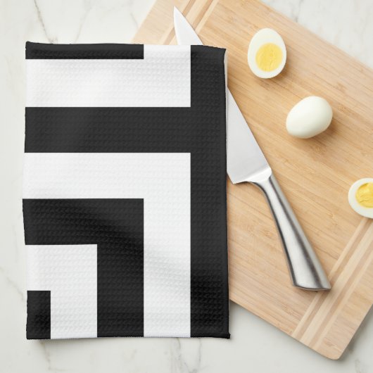 Timless Black White — Griekse sleutel Theedoek (Quarter Fold)