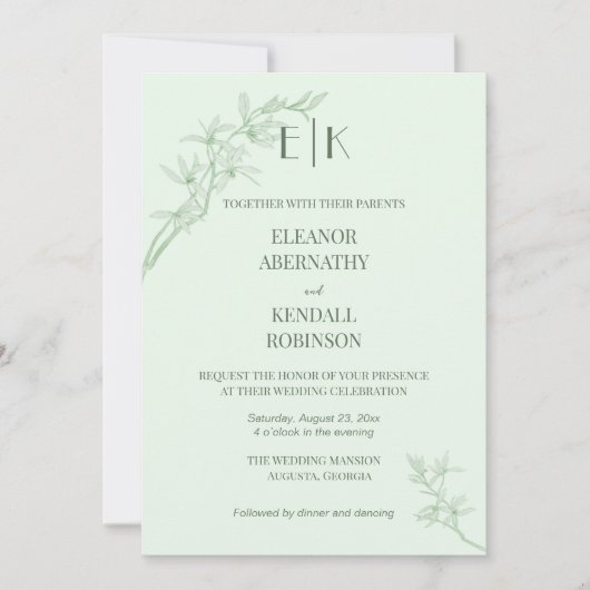 Timless Flower Monogram in One Weddena Kaart (Voorkant)