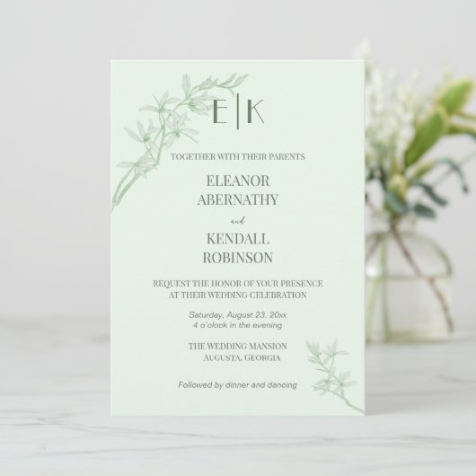Timless Flower Monogram in One Weddena Kaart (Staand voorkant)