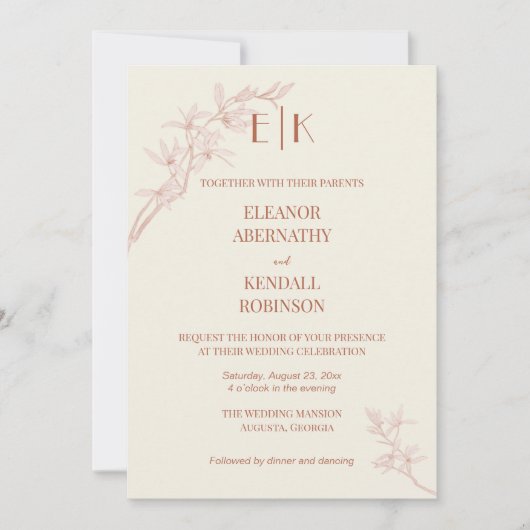 Timless Flower Monogram in One Weddena Kaart (Voorkant)