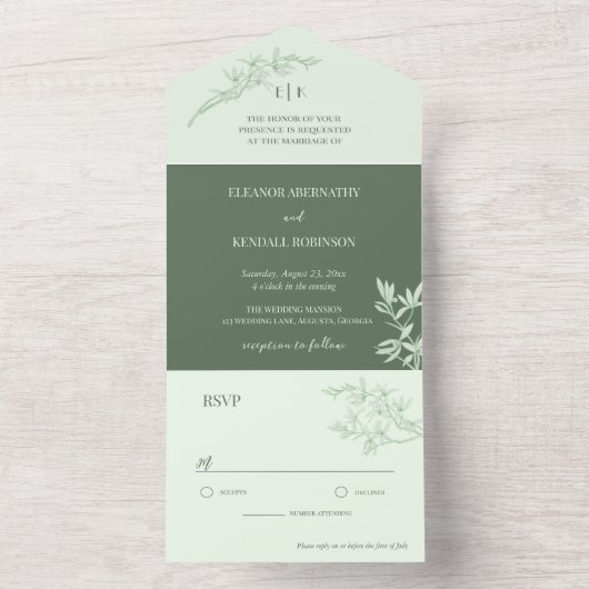 Timless Flower Monogram Weddenschap All In One Uitnodiging (Binnen)