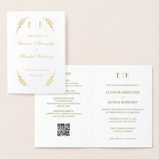 Timless Flower Monogram Weddenschap Folie Kaarten (Display)