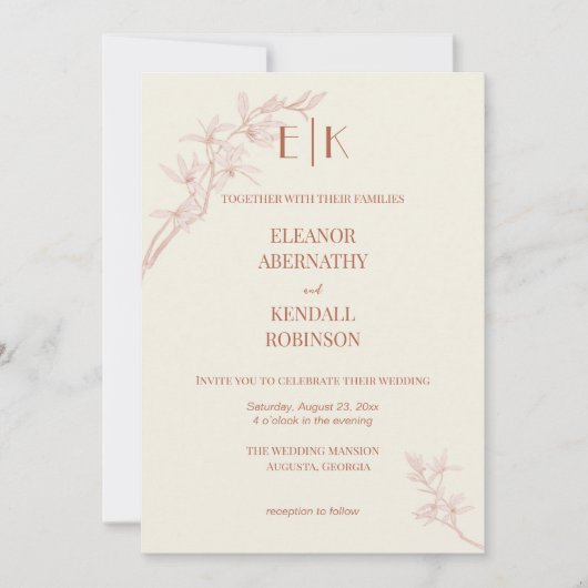Timless Flower Monogram Weddenschap Kaart (Voorkant)