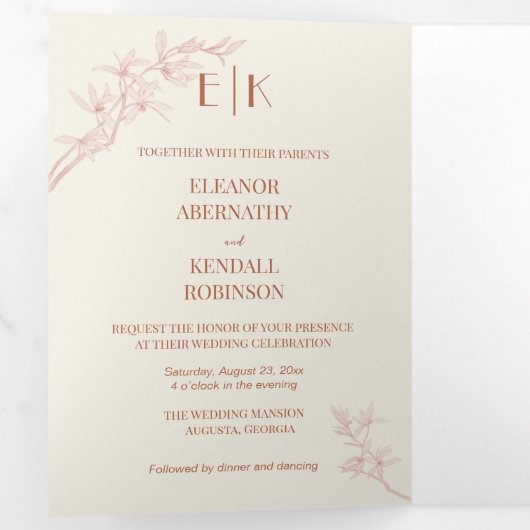 Timless Flower Wedding Tri-Fold Uitnodiging (Binnenzijde eerst)