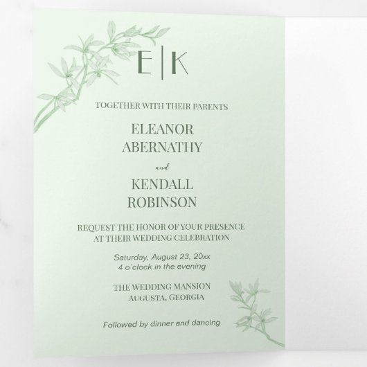 Timless Flower Wedding Tri-Fold Uitnodiging (Binnenzijde eerst)
