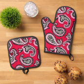 Timless Paisley on Red Ovenwant & Pannenlap Set (Top down)
