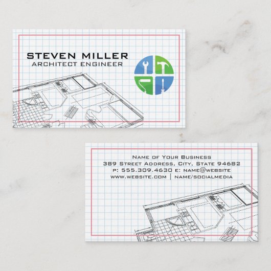 timmergereedschap | Architect Logo | Rasterlijnen Visitekaartje (Voorkant / Achterkant)